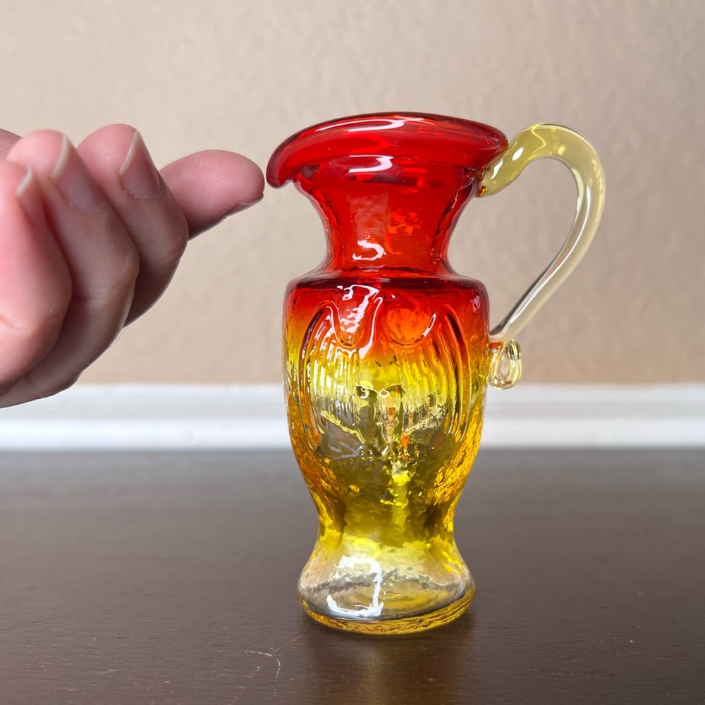 Vintage 1970’s Kanawah Amberina Art Glass Miniature Pitcher w Bicentennial Eagle